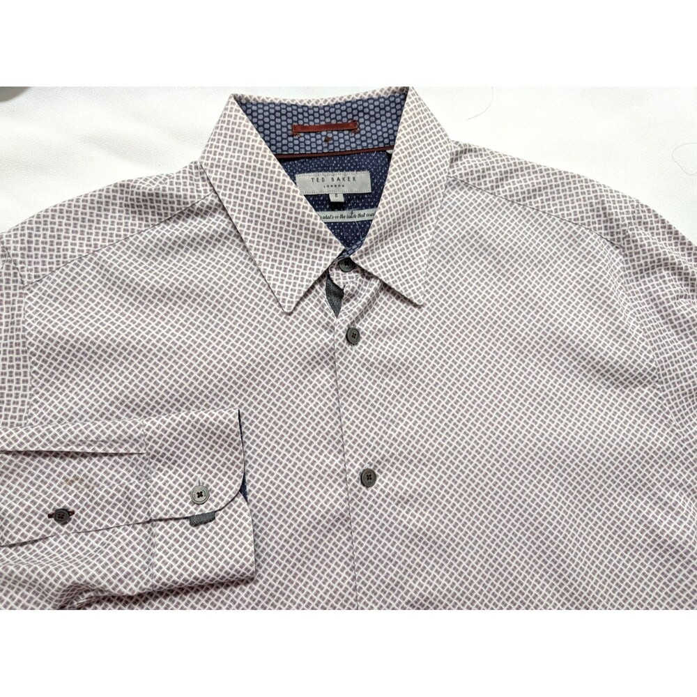 Ted Baker London Mens Shirt Size 5 L Purple Geometric Print Button Front